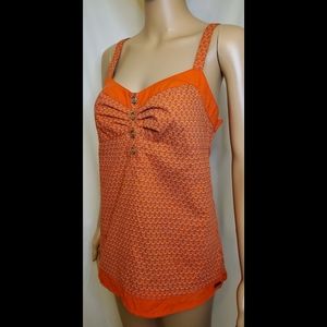 ROXY Estilo Criss Cross Strap Top Size Medium Orange Pattern